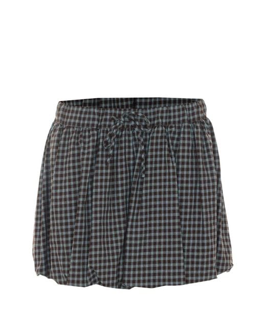 ELEH Gray Check-Pattern Balloon-Motif Mini Skort