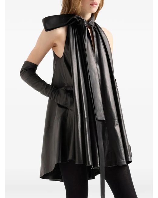 7 For All Mankind Black Tie-Neck Mini Dress
