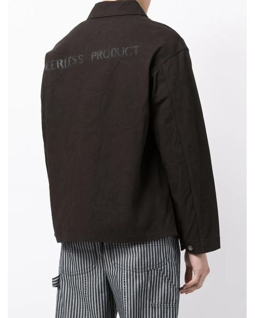 Visvim Black Logo-print Crinkle-effect Shirt Jacket for men