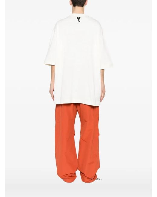 AMI White Oversize Fit Short Sleeves Teeshirt With Print for men