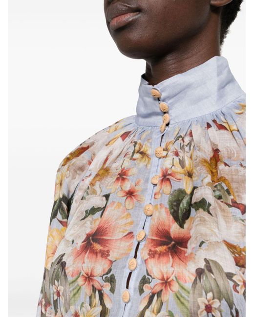 Zimmermann White Lexi Billow Bluse mit Blumen-Print