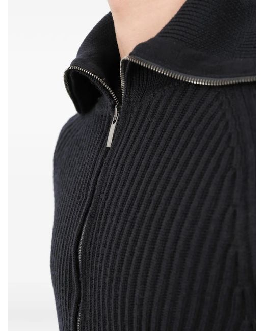 Zanone Black Funnel-Neck Zip-Up Cardigan for men