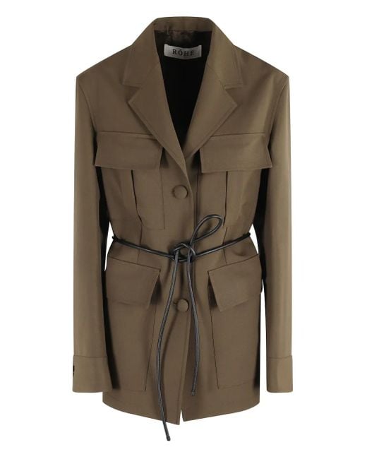 Chaqueta de lana con cinturón Rohe de color Green