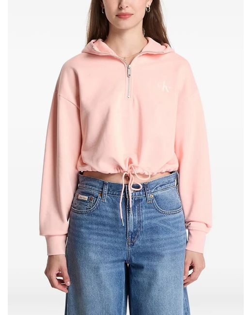 Calvin Klein Blue Monologo Quarter-Zip Drawstring Hoodie