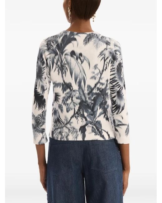 Oscar de la Renta White Chiné Palm Leaves Cardigan