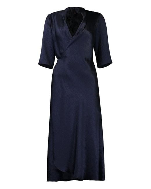 Peter Cohen Blue Wrap-Effect Midi Dress