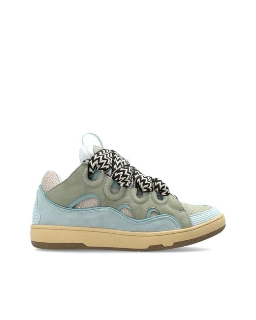 Lanvin White Low-Top Sneakers With Mesh Cutouts And Zigzag Laces