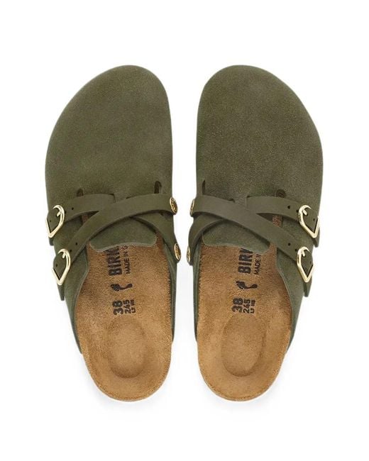 Birkenstock Green Buckle-Fastening Suede Sandals