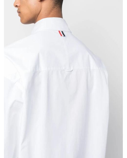 Thom Browne White Madras Flower Patch-Embroidered Cotton Shirt for men