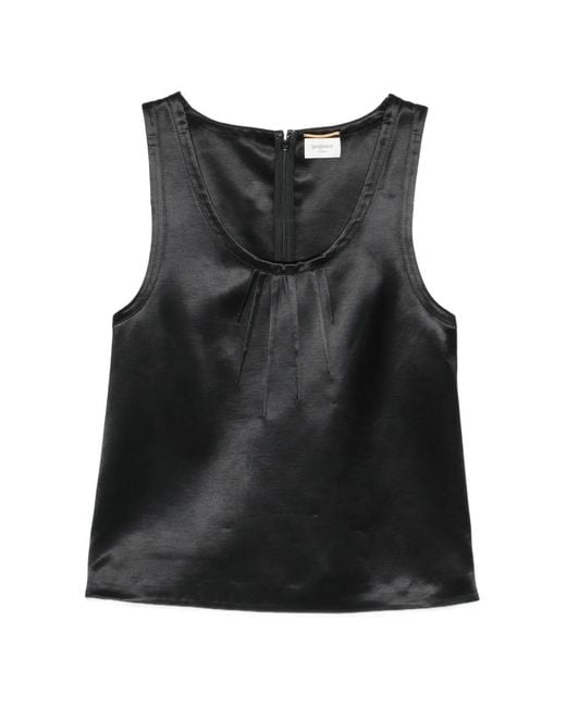 Saint Laurent Black Cassandre Pleated Top