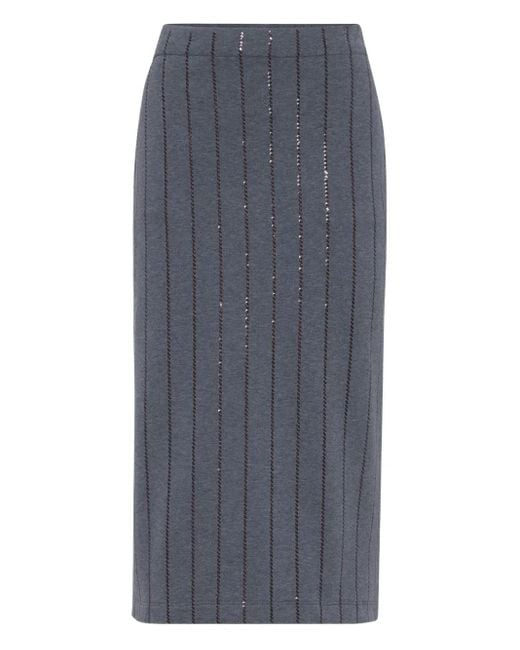 Brunello Cucinelli Gray Sequinned-Embellished Midi Skirt