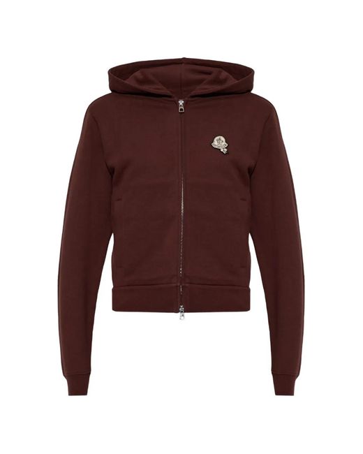 Moncler Red Logo-Patch Zip-Up Hoodie