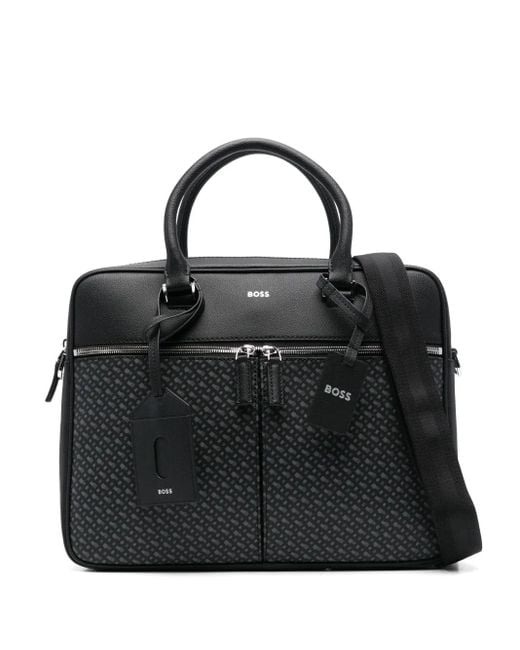 BOSS Monogram-Pattern Laptop Bag in Black for Men | Lyst