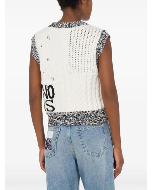 Moschino Gray Intarsia-Knit Logo Top