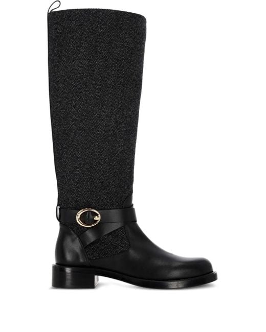 Stuart Weitzman Black Buckle-Detail Tweed Boots