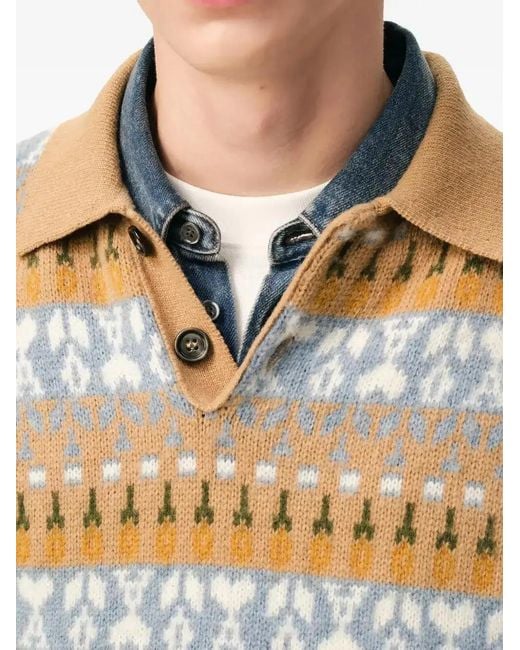 AMI Natural Holiday Capsule Fair Isle-Knit Polo Sweater