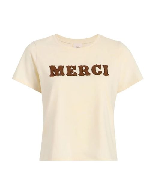Cinq À Sept Natural Lettering-Appliqué Merci T-Shirt