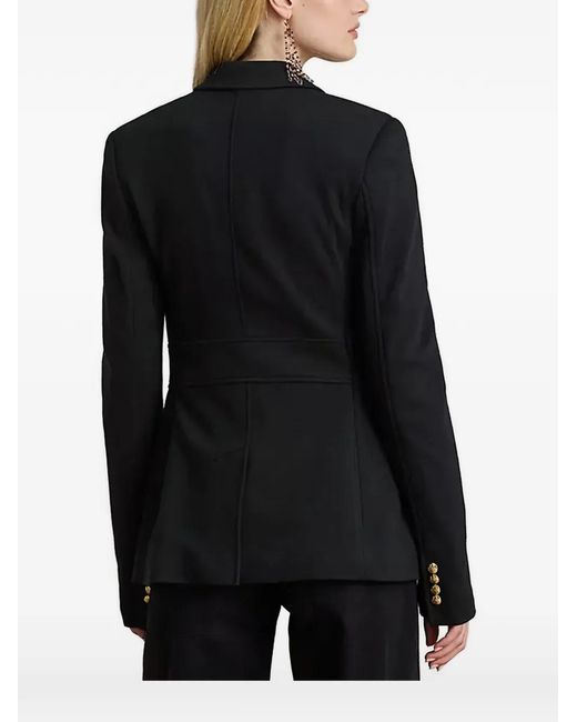 Ralph Lauren Black Embroidered-Detail Buttoned Blazer
