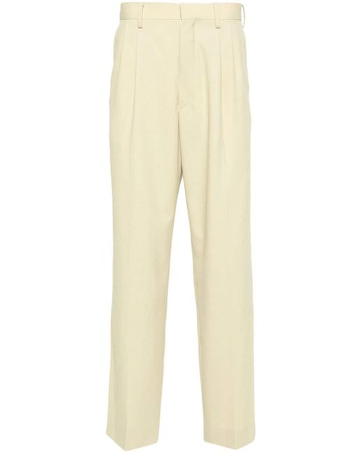 Auralee Natural Pleated Wool Tapered Trousers for men