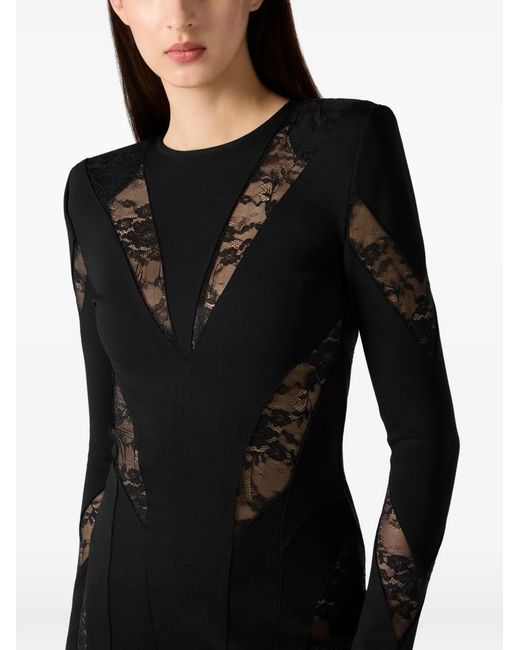 Philipp Plein Black Lace Long-Sleeve Mini Dress