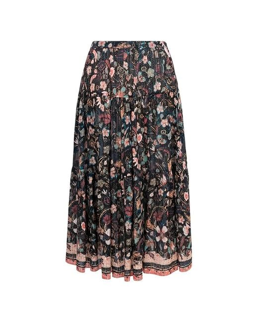 Ulla Johnson Black Floral-Print Tiered Skirt