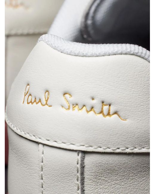 Paul Smith White Lapin Stripe-Detail Leather Sneakers