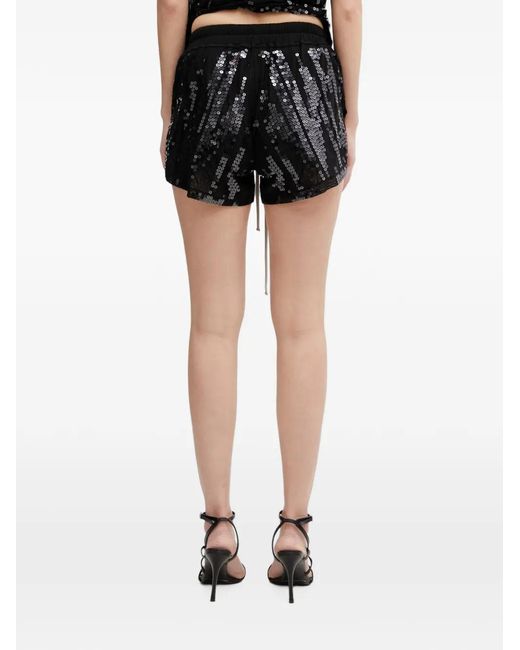 Rick Owens Black Sequin-Embellished Drawstring Shorts