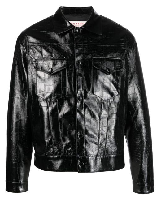 Fursac Crocodile-effect Biker Jacket in Black for Men | Lyst UK