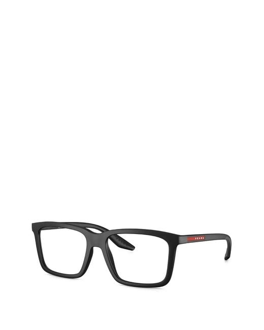 Prada Linea Rossa Black Rectangle-Frame Glasses for men
