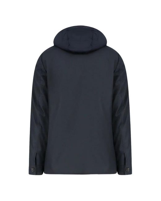 Moorer Blue Hooded Button-Up Jacket for men