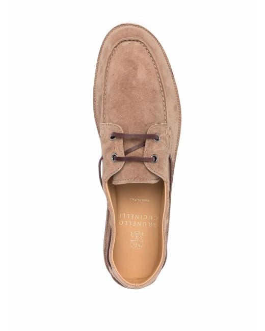 Brunello Cucinelli Pink Lace-Up Suede Loafers for men