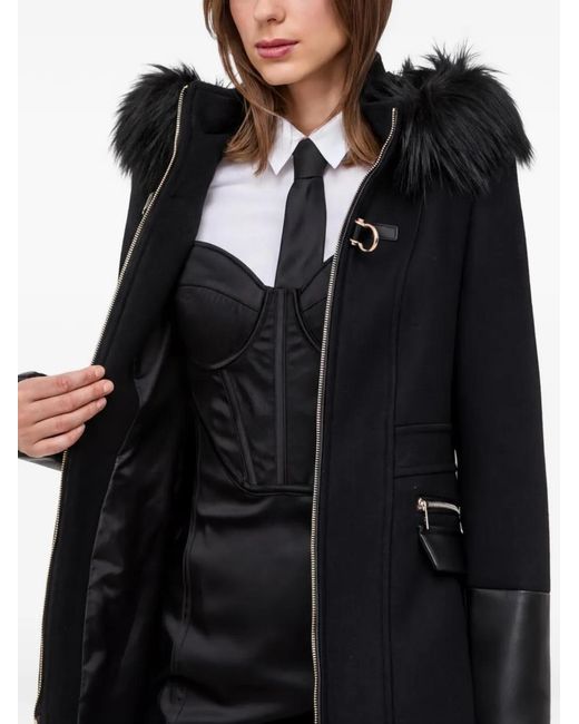 Morgan Black Faux Fur-Trimmed Coat