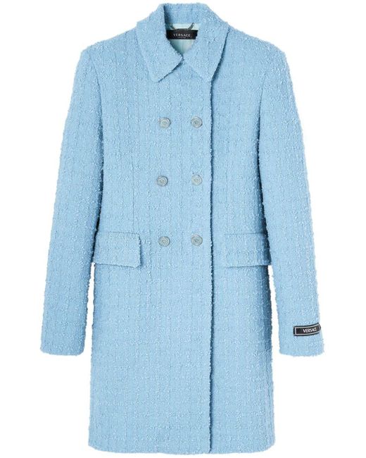 Manteau en tweed à boutonnière croisée Versace en coloris Blue