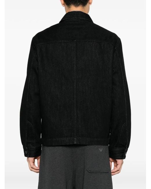 Emporio Armani Black Logo-Pattern Denim Jacket for men