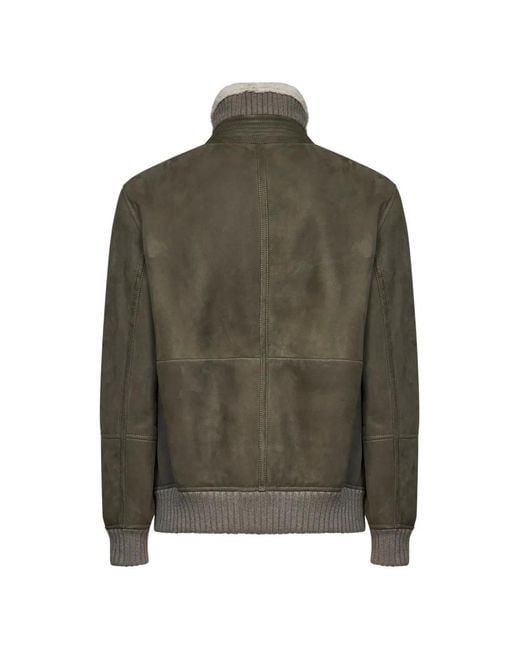 Brunello Cucinelli Green Shearling-Lined Ribbed-Knit Jacket for men