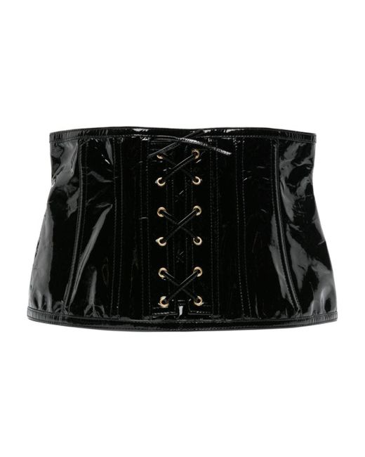 Moschino Black Lace-up Patent Waspie Corset