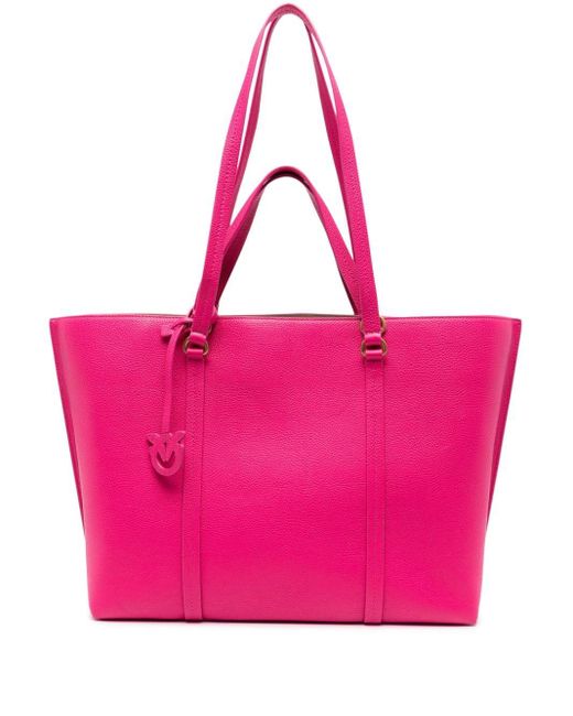 Pinko Pink Love Birds Leather Tote Bag