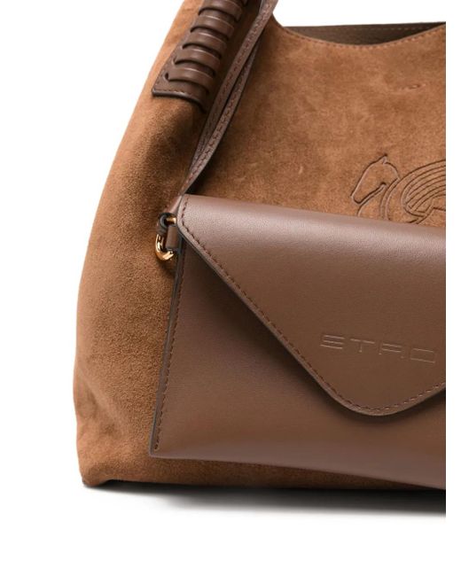 Etro Brown Libra Wildleder-Tote Bag mit geflochtenem Henkel