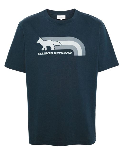 Maison Kitsuné Blue Fox-motif Cotton T-shirt for men