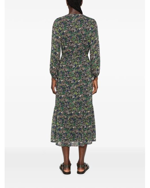 Marc O' Polo Green Floral-Print Midi Dress