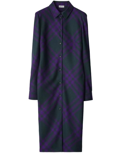 Burberry Blue Kariertes Hemdkleid Mit Gürtel