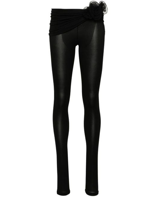 Magda Butrym Black Floral-appliqué Faux-leather leggings