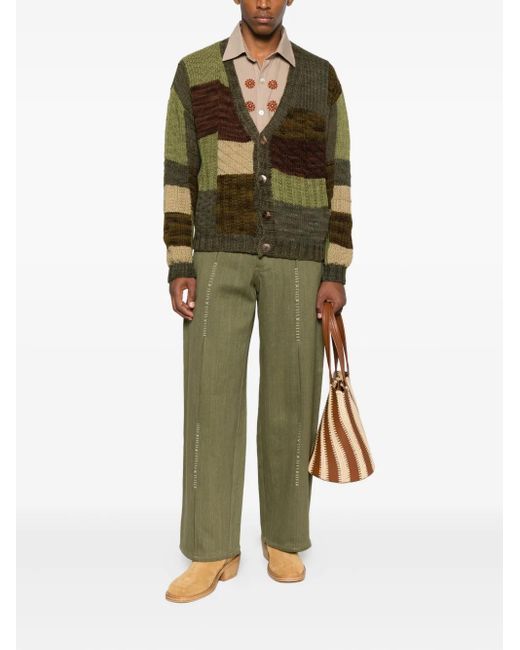 Kartik Research Green Patchwork Button Cardigan for men
