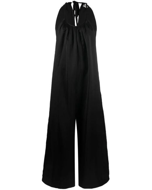 Alysi Black Halterneck Satin Jumpsuit