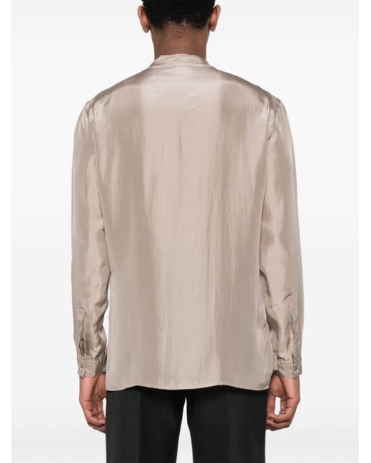 Giorgio Armani Natural Band-Collar Silk Shirt for men