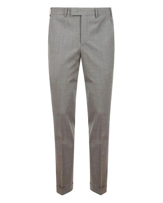 PT Torino Gray Cuffed Wool Trousers for men
