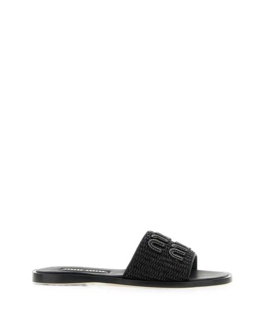 Miu Miu Black Logo-Patch Woven Slides