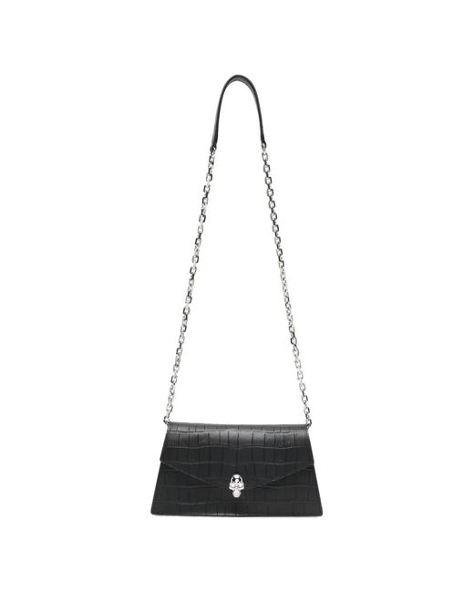 McQueen White Skull Crocodile-Effect Shoulder Bag