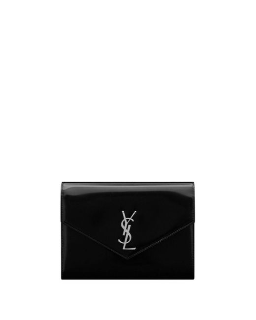 Saint Laurent Black Cassandre Envelope Leather Clutch Bag