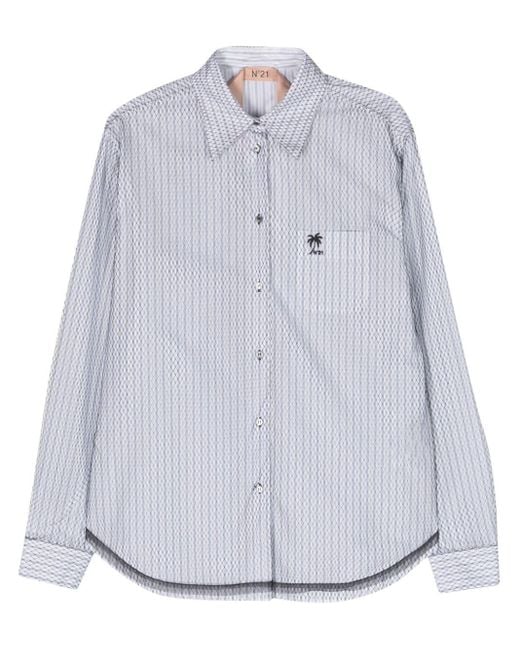 N°21 Gray Mesh-overlay Cotton Shirt